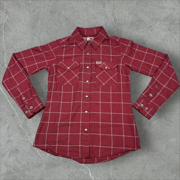Maroon and White Dixxon Flannel Company Pearl Snap Button-up The Underground - S - Picture 1 of 8